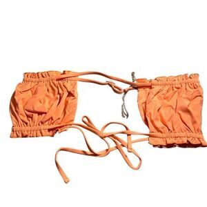 NWT Free People‎ X Toast Swim Women's L Ruffle Bandeau Bikini Top Nectarine